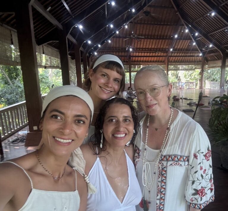 4 women in a yoga shala in Bali